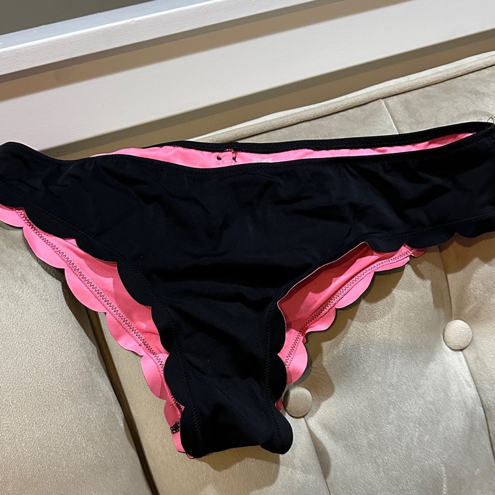 PINK Victoria's Secret Black Bikini Bottoms with Pink Scallop Trim